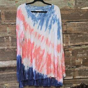 New Directions Blue Tie-Dye Top, Size XL